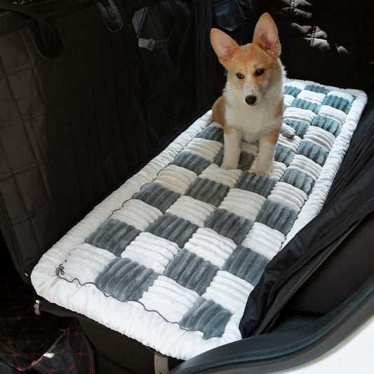 Dog Bed for Car, Pet Travel Backseat Mat for Vehicle SUV Truck Jeep Automobile, Large Washable Foldable Non-Slip Fuzzy Soft Comfortable Cozy Extender Protector Cover Pad, Grey, 24.8x54 in