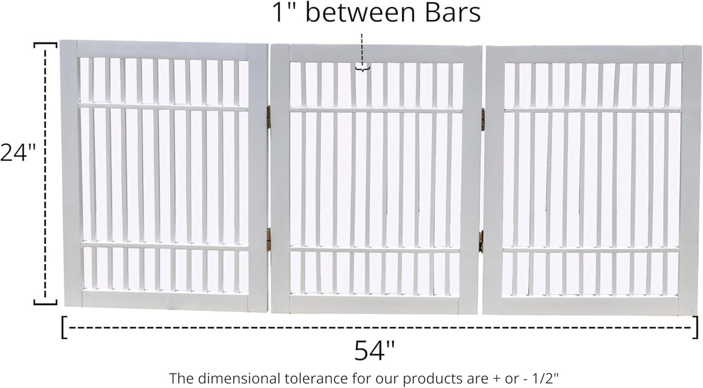 Pet Dog Gate Strong and Durable Freestanding Folding Acacia Hardwood Portable Wooden Fence Indoors or Outdoors by Urnporium (White Pet Gate, 3 Panel 24" Tall)