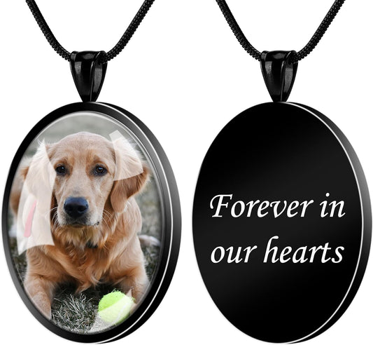Farfume Personalized Pet Urn Necklace for Dog Cat Ashes Cremation Pet Memorial Customized Photo Text Engraving Pendant Keepsake Funeral Jewelry