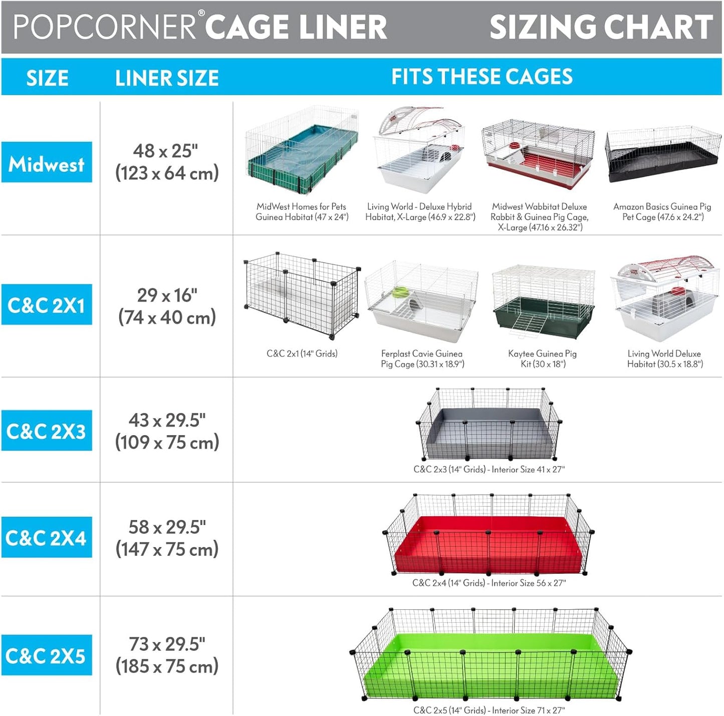 Paw Inspired Guinea Pig Cage Liners |Washable Fleece Bedding w/Waterproof Bottom |Super Absorbent Pee Pad or Pet Bed Mat for Guinea Pigs, Ferrets, Rabbits, Hamsters, Small Animals(C&C 2x1,Light Gray)