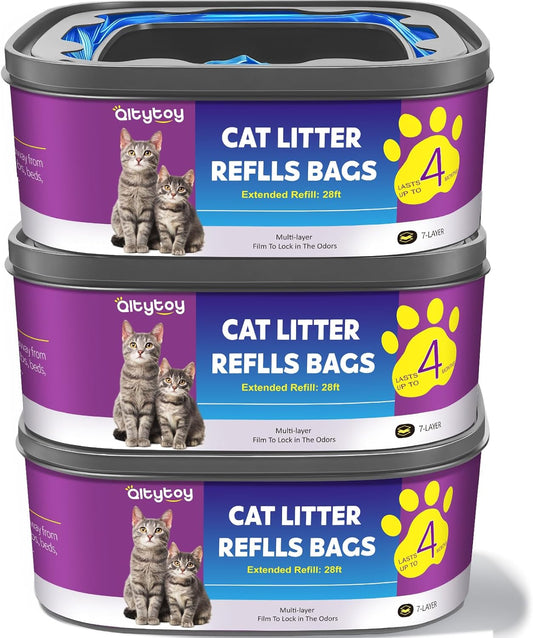Cat Litter Refill Bags Jumbo 28FT-3 Pack Compatible with Litter Genie Refill Standard,Plus,Style Pail Refills,Cat Refill Cartridge Lasts Up to 12 Months(NOT Compatible with XL)