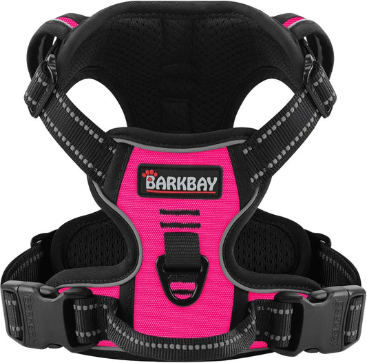 BARKBAY No Pull Pet Harness Dog Harness Adjustable Outdoor Pet Vest 3M Reflective Oxford Material Vest for pink Dogs Easy Control for Small Medium Large Dogs