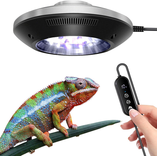 LED UVB Light for Reptiles, 8W UVA UVB Lamp – Timer Switch, Adjustable Brightness, Ferguson Zones 1-4, Energy-Efficient, UVI Lamp for Bearded Dragons, Chameleon, Lizard, Snake, Gecko – Silver