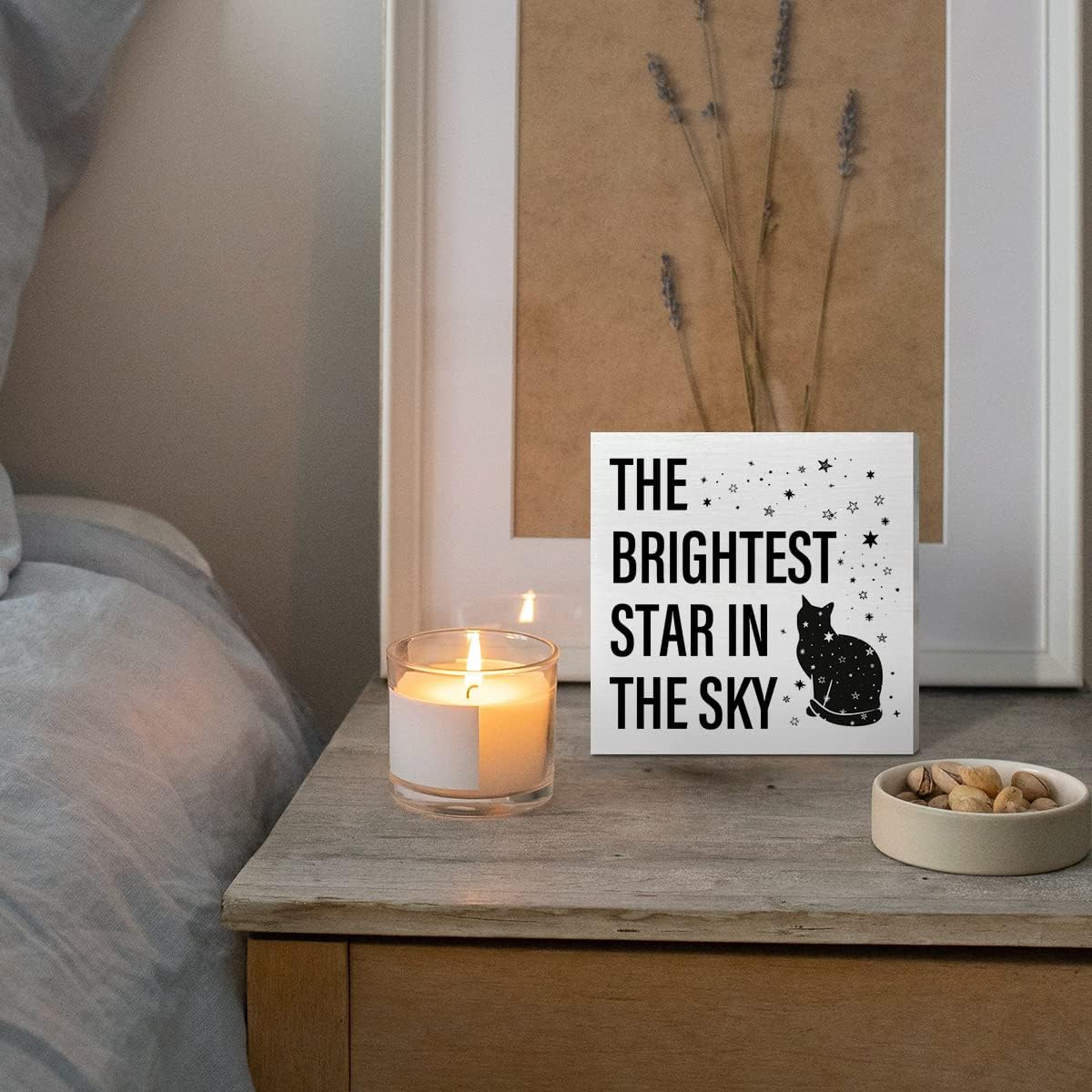 Memorial Gifts for Lose of Cat, Pet Sympathy Gifts Cat Remembrance Gifts Loss of Cat Bereavement Gifts, The Brightest Star in The Sky, Cat Memorial Desk Decor Wooden Box Sign