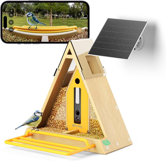 RELI Birddy Original Smart Bird Feeder with Camera Solar Powered, Durable Material GreenTough Feeder with Birds Watching Camera, AI Identify, Live View, Instant Notify, Ideal Gift for Bird Lovers