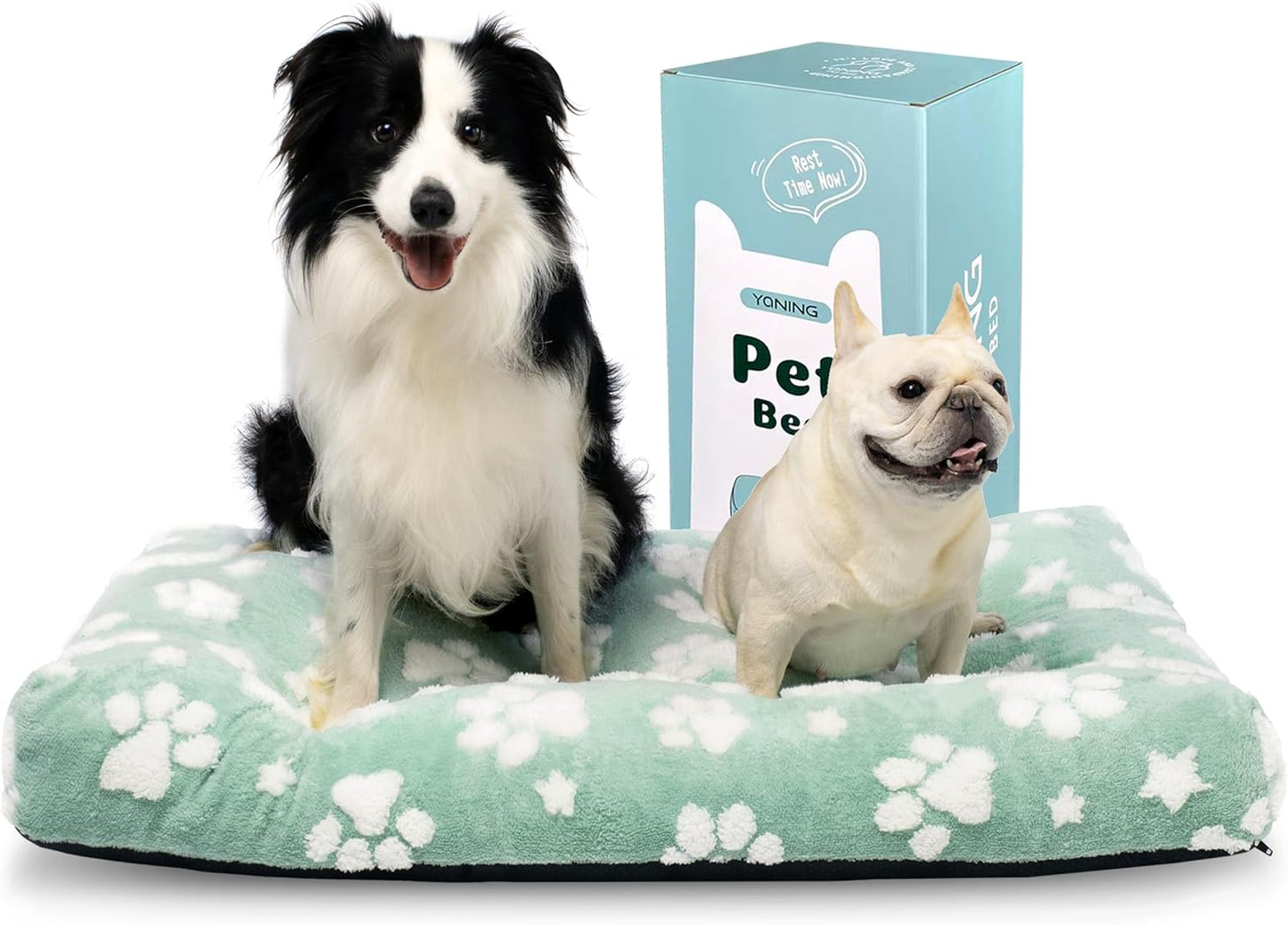 Dog Beds for Extra Large Dogs, Cute Thick Dog Bed for Crate Kennel, Fluffy Pet Bed with Removable Washable Cover and Anti-Slip Bottom, 41"x 28", Green Paw