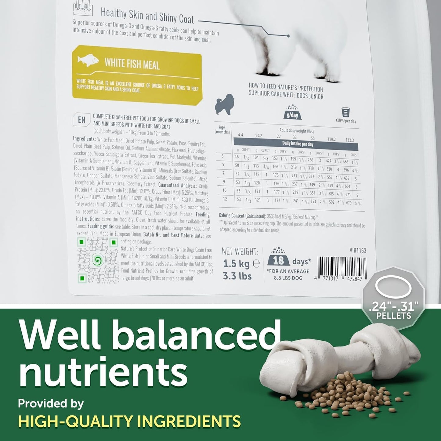 Nature's Protection Puppy Food Small Breed - High Protein, Grain-Free, Tear Stain Formula Dry Dog Kibble for White & Light Fur Dogs (Superior Care - White Fish, 3.3 lb)