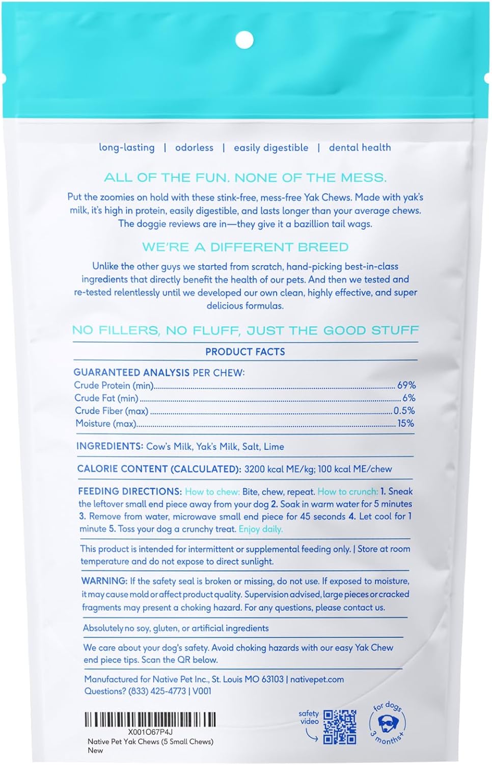 Native Pet Yak Chews for Dogs - 5 Small & 3 Medium - All Natural Dental Chew Made With Yak Cheese for Aggressive Chewers