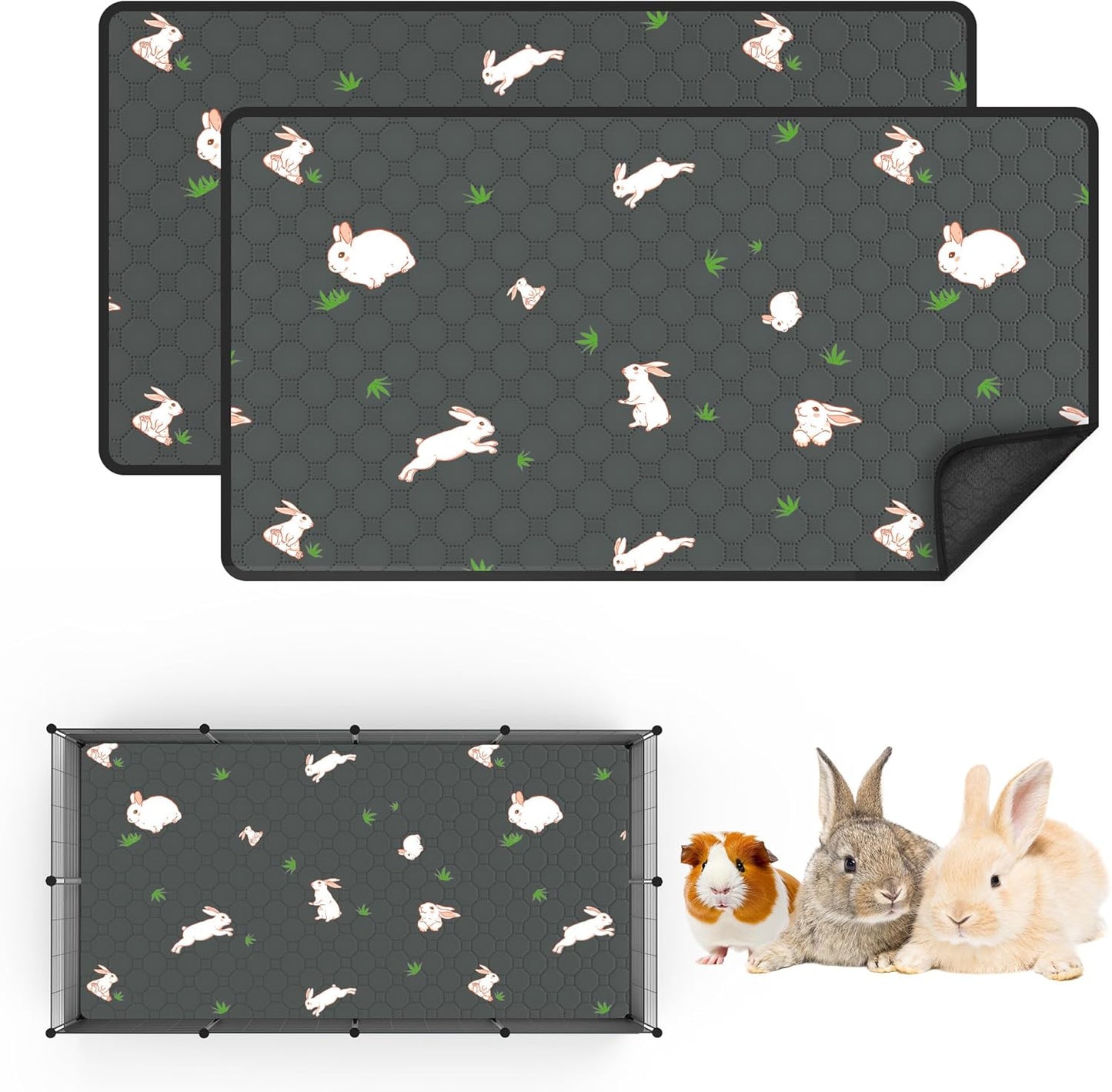 Guinea Pig Cage Liner, Reusable Guinea Pig Bedding Washable Absorbent Pee Pads for Dogs Kitten Rabbit Chinchilla Hamster, Leakproof & Anti Slip (4, C&C 2*4, 24"x47")