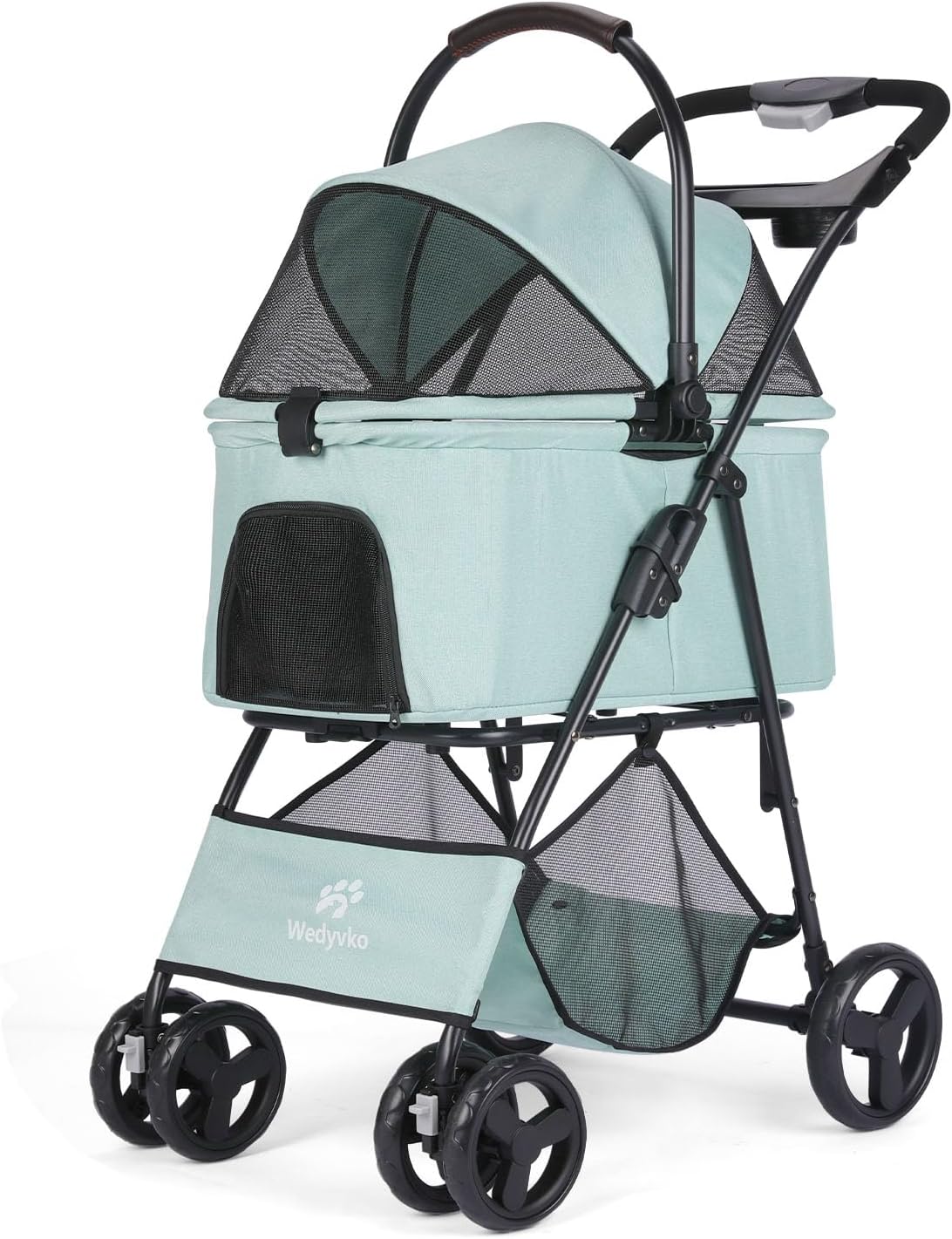 Pet Stroller, 4 Wheels Pet Strolling Cart for Medium/Small Dogs and Cats, Foldable Cat Jogger/Dog Stroller with Cup Holder, Storage Basket, Breathable Mesh, All-Season Pet Carrier (Tealblue)