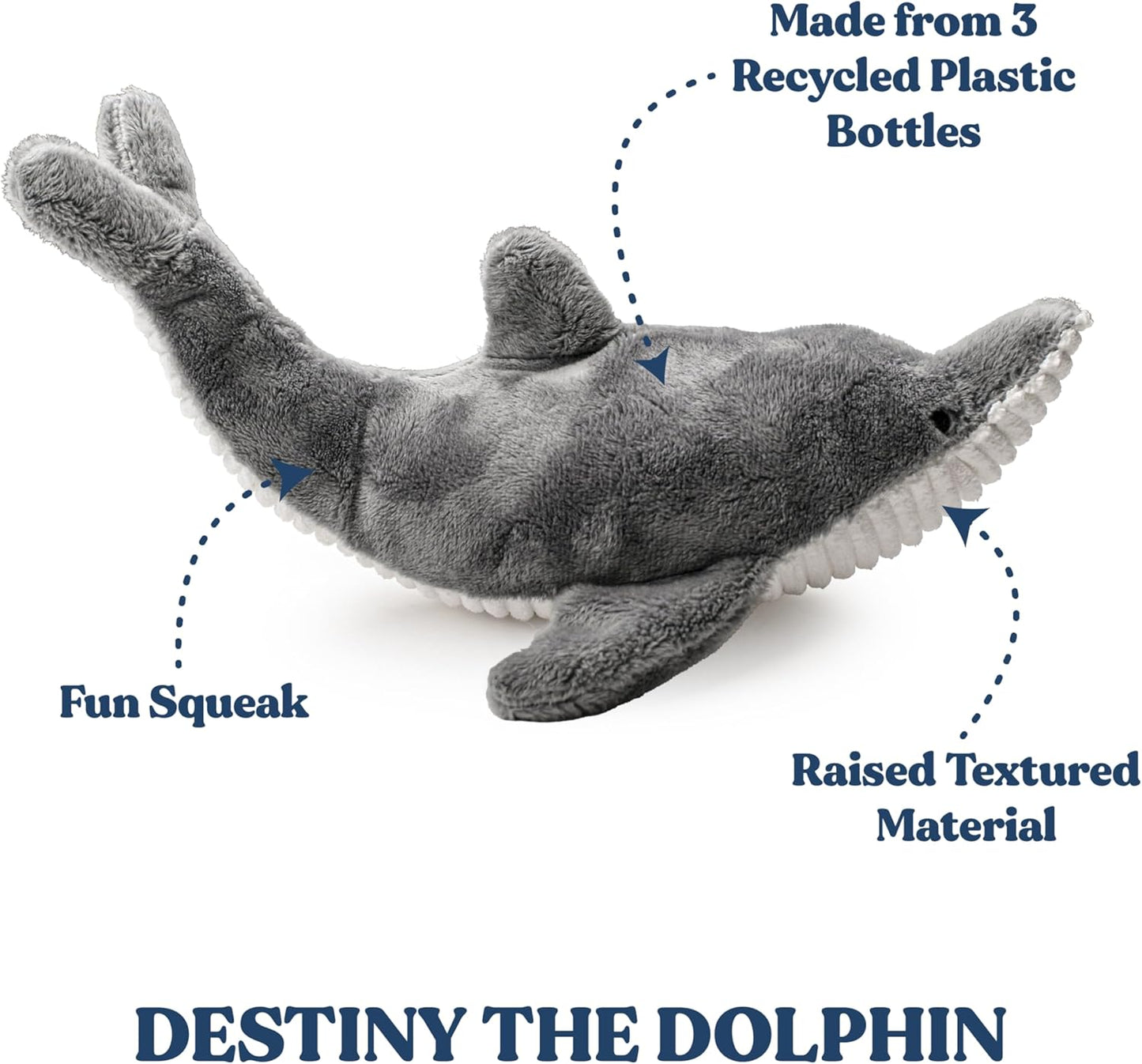 Dog Toys | Plush Toy Dolphin Stuffed Animal for Dogs | Medium Eco Friendly Toy - Easy to Clean and Made from Non Toxic Materials