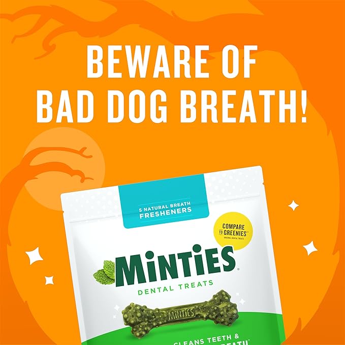 Minties Dental Chews for Dogs, 20 Count, Vet-Recommended Mint-Flavored Treats for Medium Dogs 25-50 lbs, Dental Bones Clean Teeth, Fight Bad Breath, and Removes Plaque and Tartar