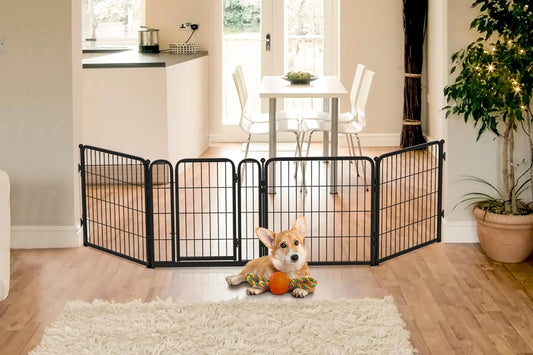 FXW Dog Gate Extra Wide Designed for Indoor Use, Adjustable Width Up to 92-inch Wide (24" H 4 Wire Panels for Puppies and Small Dogs), Black