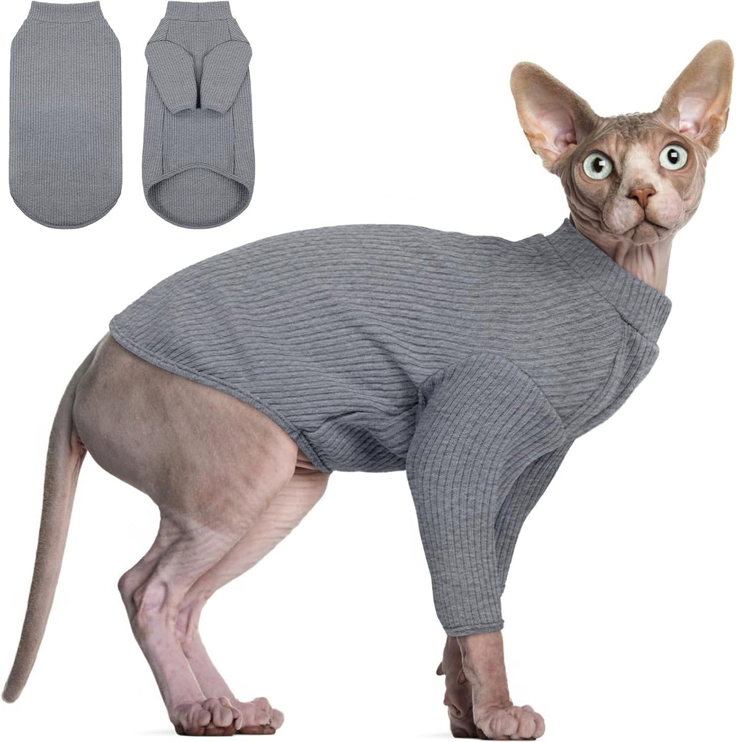 DENTRUN Sphynx Hairless Cats Shirt Pullover Kitten T-Shirts, Breathable Cat Wear Turtleneck Sweater Adorable Cat's Clothes Vest Pajamas Jumpsuit