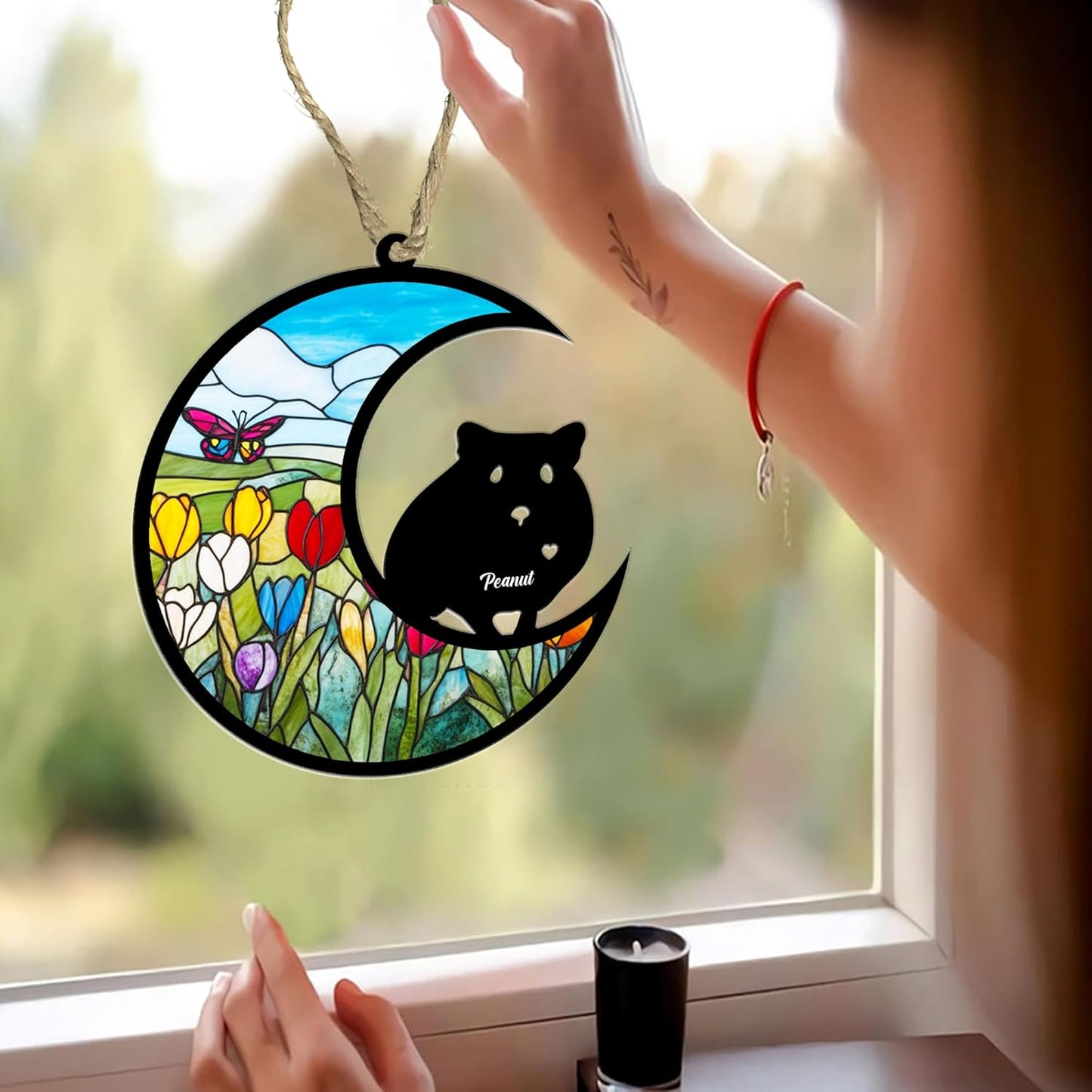 Personalized Hamster Memorial Suncatcher/Ornament - Custom Loss Guinea Pig Bereavement Ornaments, Pet Mouse Stained Glass Light Catcher Sympathy Gift, Pet Remembrance Keepsake Memory Window Hangings