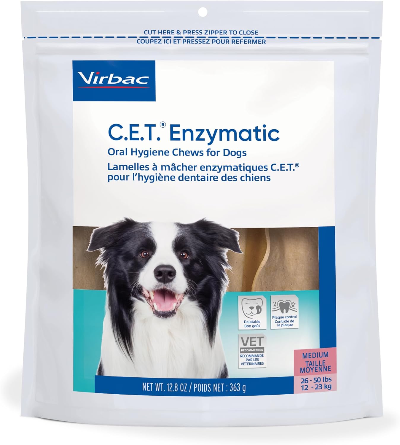 C.E.T. Enzymatic Oral Hygiene Chews for Dogs - Plaque & Tartar Control - Single Layer Beefhide with Exclusive Dual-Enzyme System & Tasty Chicken Flavor - Easy to Give Dog Dental Chew