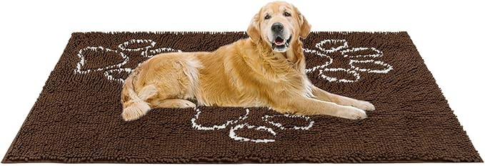 EXPAWLORER Dog Door Mat - Highly Absorbent Microfiber Dog Rug, Soft Chenille Non-Slip Large Pet Paw Cleaning Washable Mud Mat for Bathroom, Brown