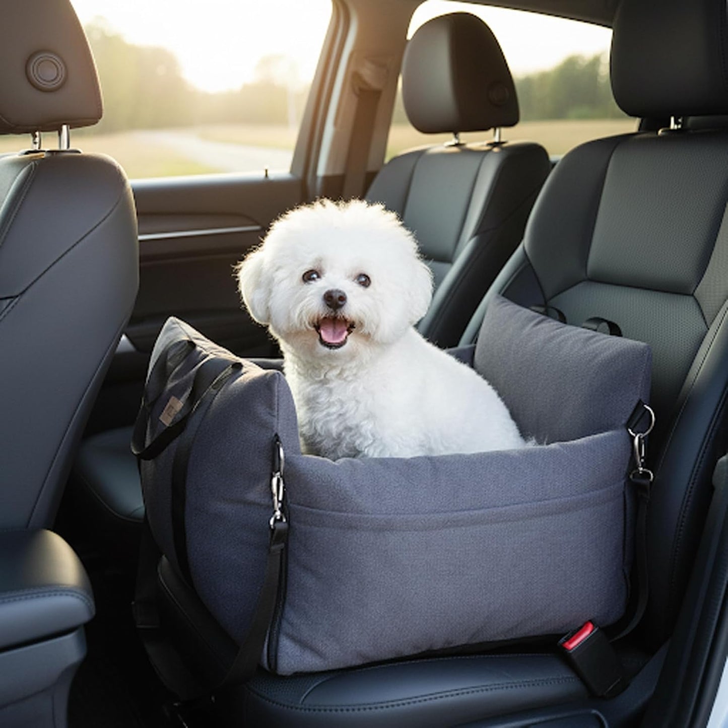 Cozy Dog Car Seat for Medium Dogs, Soft Dog Bed for Car, Safety Travel Bed & Portable Pet Carrier, Removable & Washable with Storage Pockets, Clip-On Safety Belt