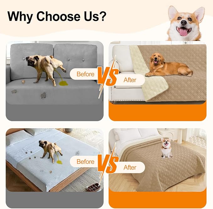 Smiry Waterproof Dog Blanket, 30x53 Inch Soft Pet Bed Cover Reversible, Washable Sofa Couch Furniture Protector for Small Medium Large Dog Puppy Cat, Camel/Beige