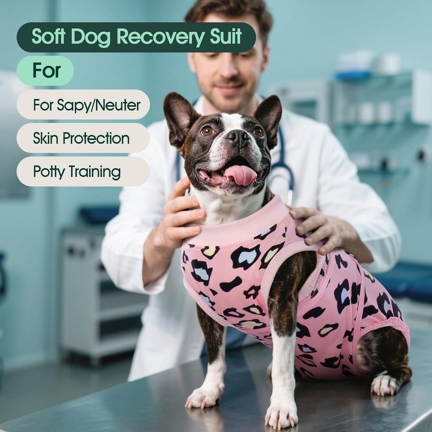 Kuoser Dog Recovery Suit for Dogs After Surgery,Professional Surgical Onesie for Female Male Dogs Spay Neuter,Soft Dog Surgery Suit Bodysuit for Abdominal Wounds Skin Disease,Pink Leopard XS