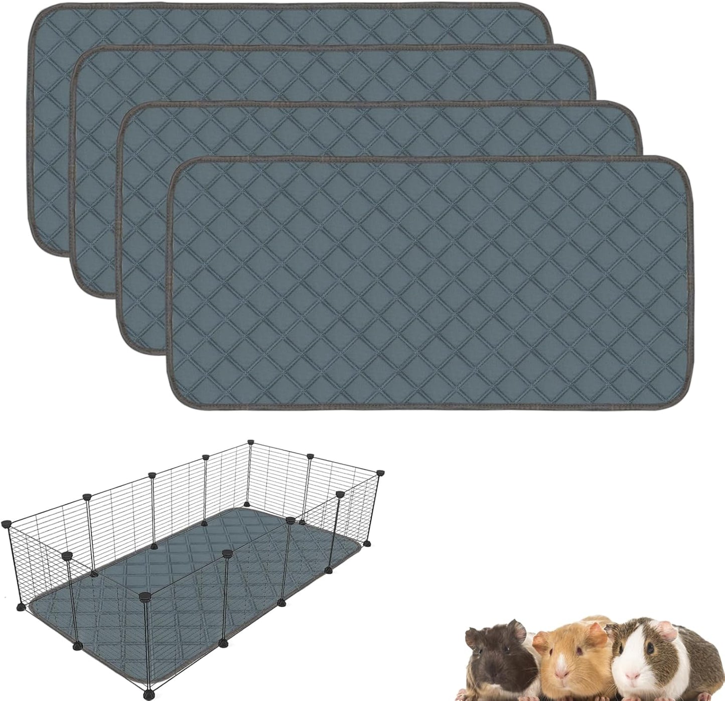 4 Pack Guinea Pig Cage Liners Washable Guinea Pig Bedding Super Absorbent | Waterproof | Non Slip| Reusable Guinea Pig Pee Pads for Small Animals Cages Rabbit Hamster Rat - 48" x 24"