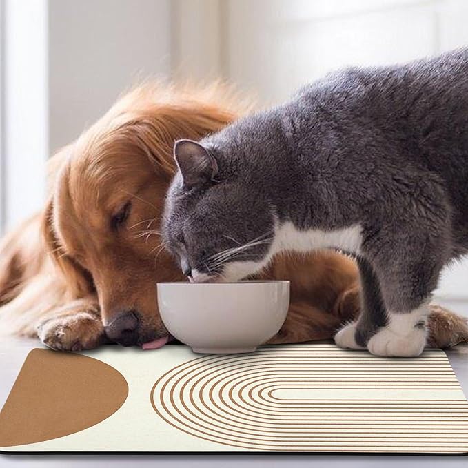 Dog Food Mats for Floors Waterproof, Cat Water Bowl Mats Pet Feeding Absorbent Mat Placemats for Food and Water Beige Bohemia 24 * 32 inch
