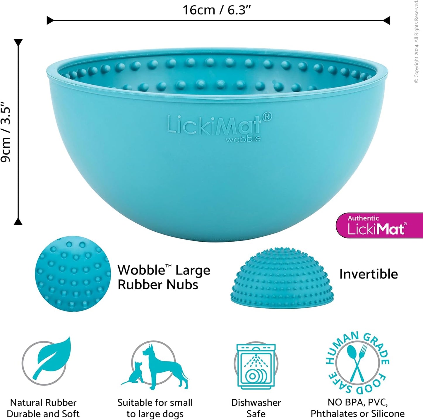 LickiMat Wobble, Dog Slow Feeder Bowl Lick Mat, Boredom Anxiety Reducer; Perfect for Food, Treats, Yogurt, or Peanut Butter. Fun Alternative to a Slow Feed Dog Bowl, Turquoise