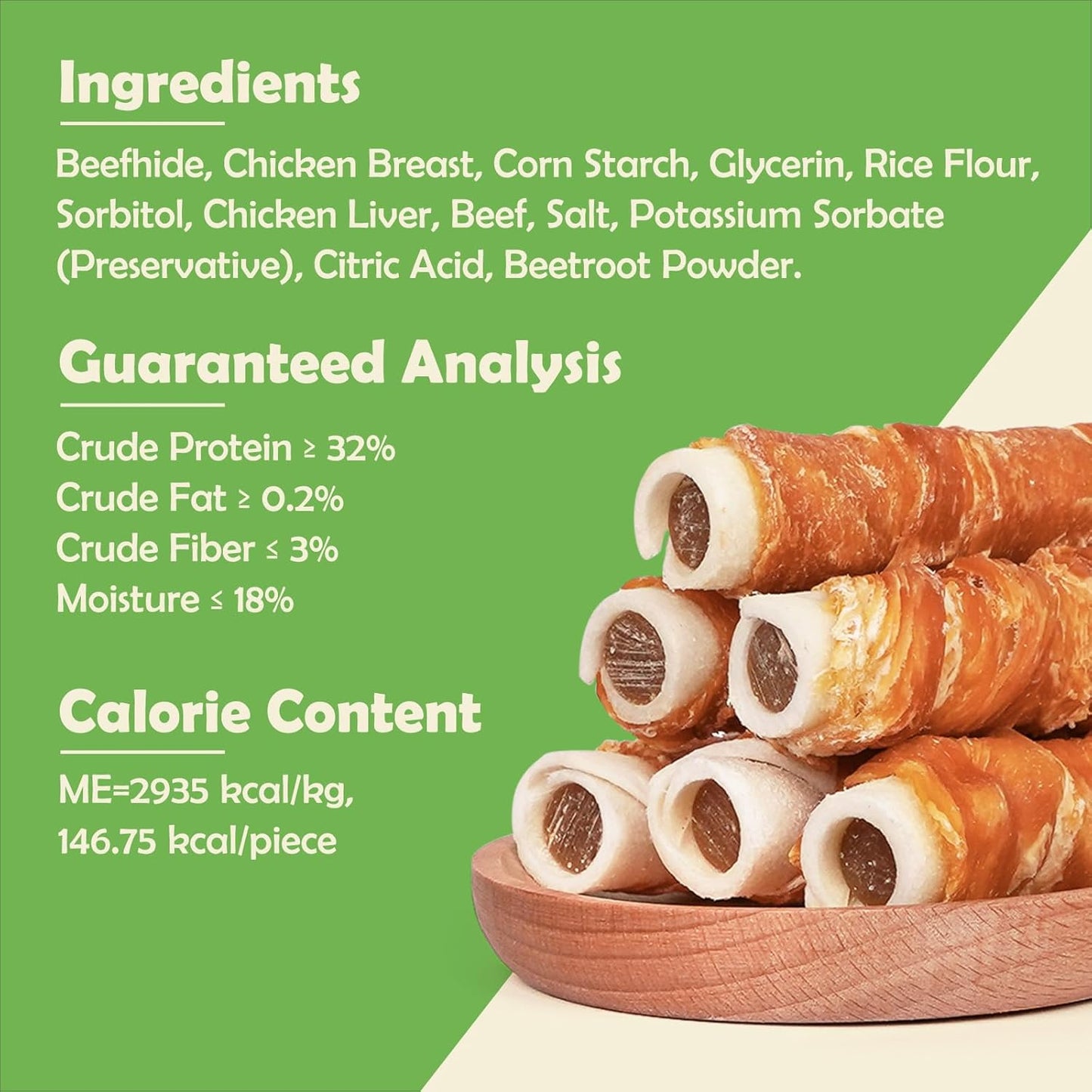 MON2SUN Dog Treats 5 Inch Chicken Wrapped Stuffed Rawhide Rolls with Beef and Chicken Liver, Rawhide Chews for Small and Medium Dogs, 10.6 oz (6 Count)