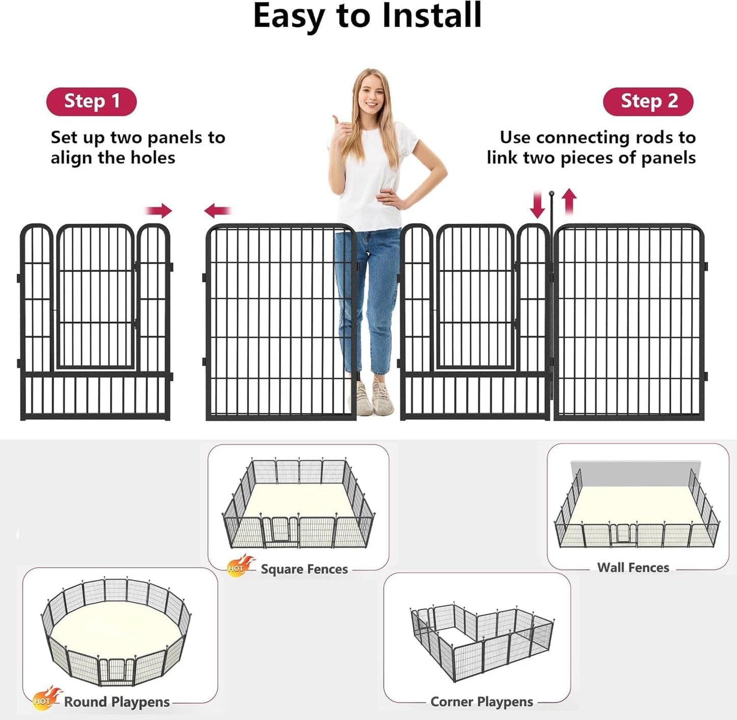 Dog Playpen 32" Height 30 Panels Portable Pet Fence Outdoor for Yard Indoor Dog Pen Outdoor for Medium/Small Animals, Large Pet Puppy Playpen Heavy Duty Pet Fence for RV Camping, Yard