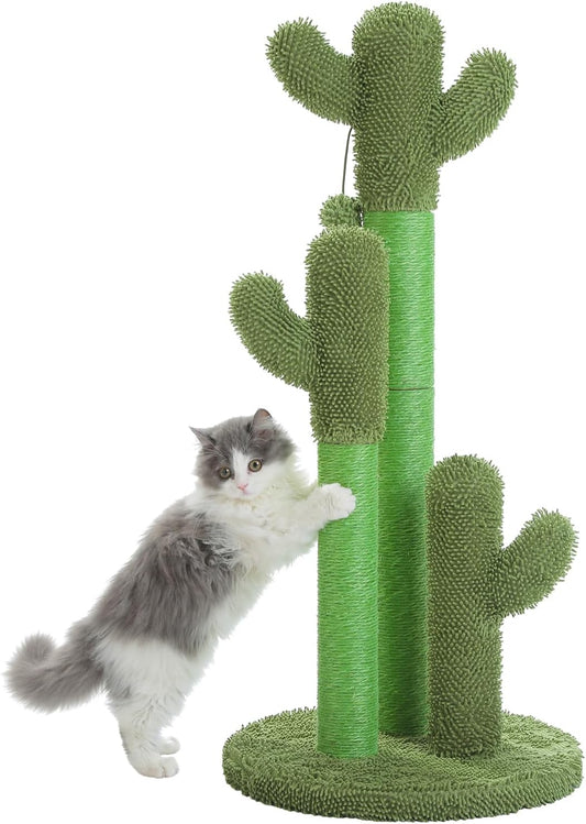 PAWZ Road Cat Scratching Post Cactus Cat Scratcher Featuring with 3 Scratching Poles and Interactive Dangling Ball - 35 Inches