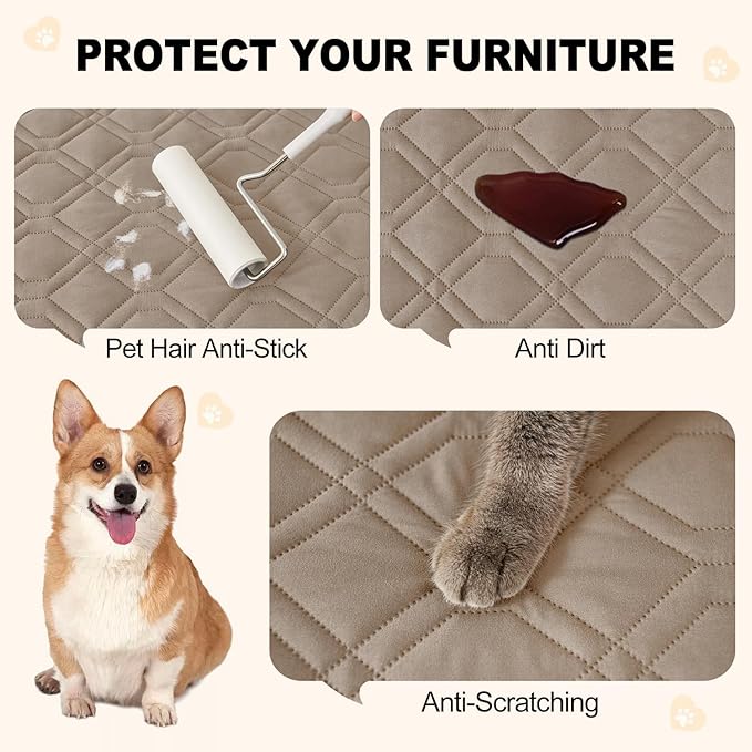 Smiry Waterproof Dog Blanket, 52x82 Inch Soft Pet Bed Cover Reversible, Washable Sofa Couch Furniture Protector for Small Medium Large Dog Puppy Cat, Taupe/Beige