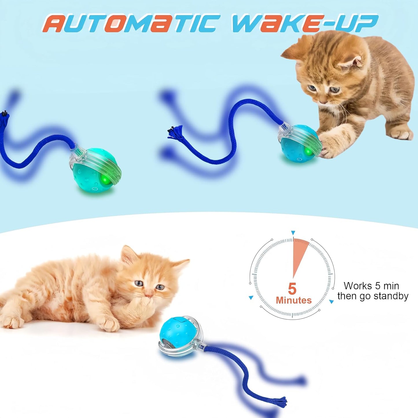 Interactive Cat Toys Ball for Indoor Cats,[2025 Newly Upgraded] Agile Moving Cat Ball with Elastic Mesh Tail,Automatic Kitten Toys for Bored Indoor Adult Cats,Motion Activated (Blue)