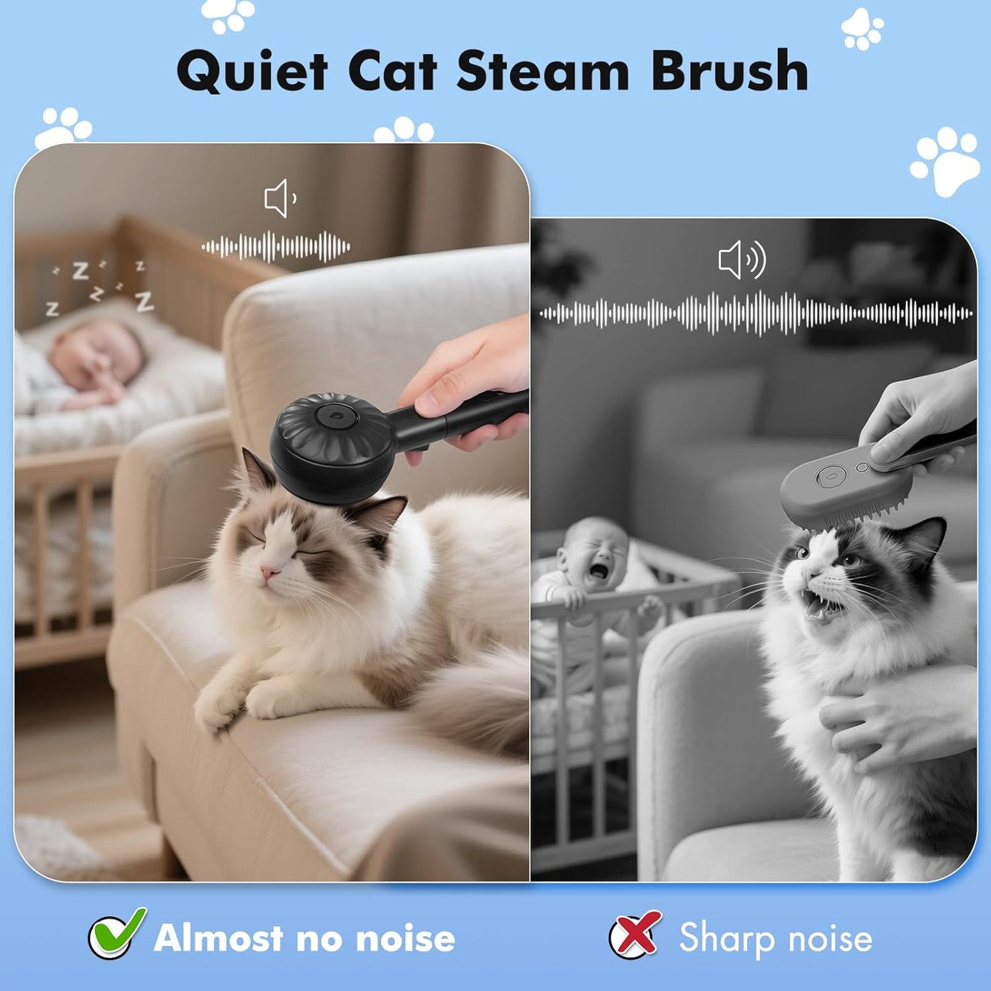 Cat Steam Brush with 2 Steam Modes for Cats Dogs Shedding, Low Noise Pet Hair Brush with One Release Button Cool Mist for Indoor Cats