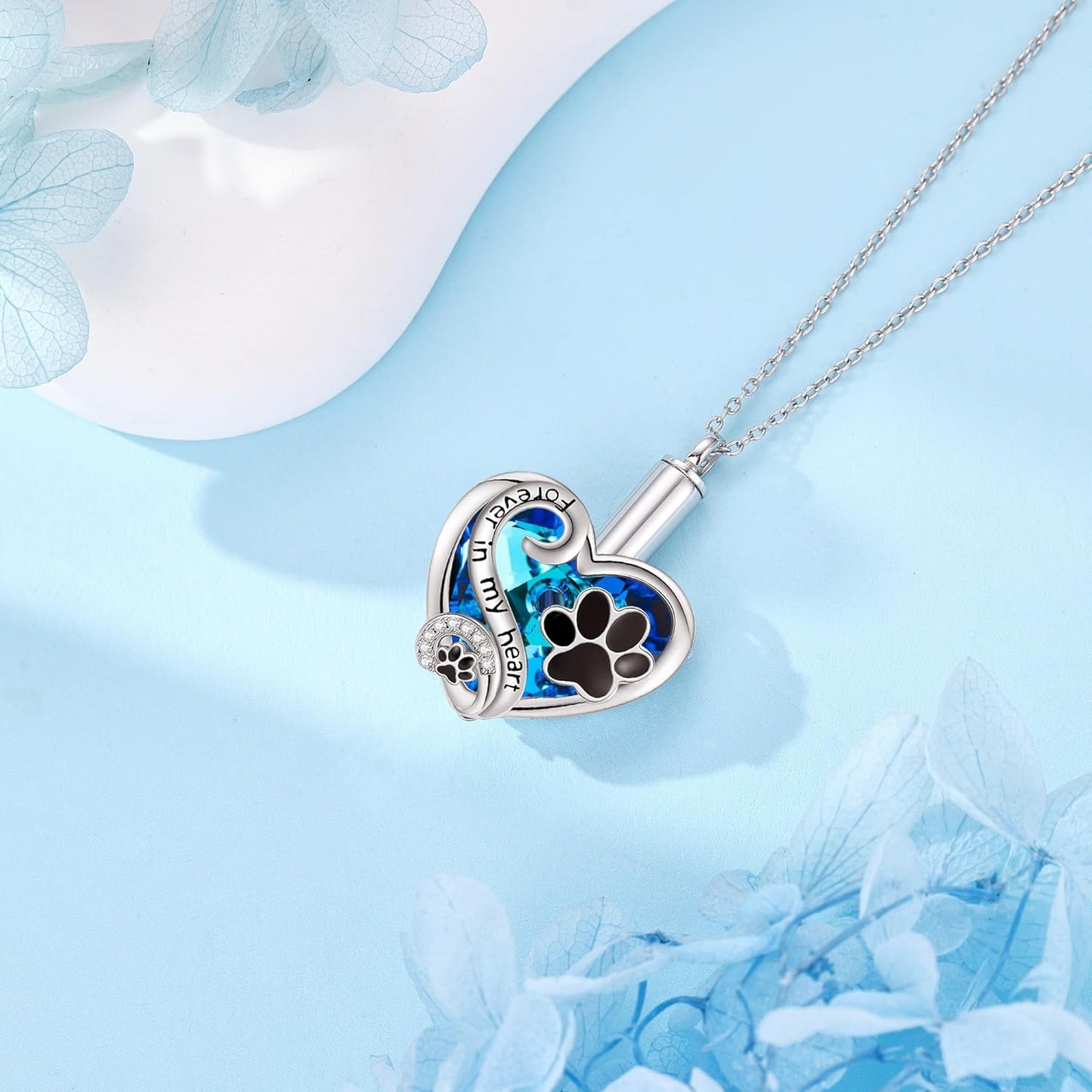 Pet Ashes Necklace 925 Sterling Silver Heart Urn Necklace with Paw Print Cremation Jewelry for Dog Cat Ashes