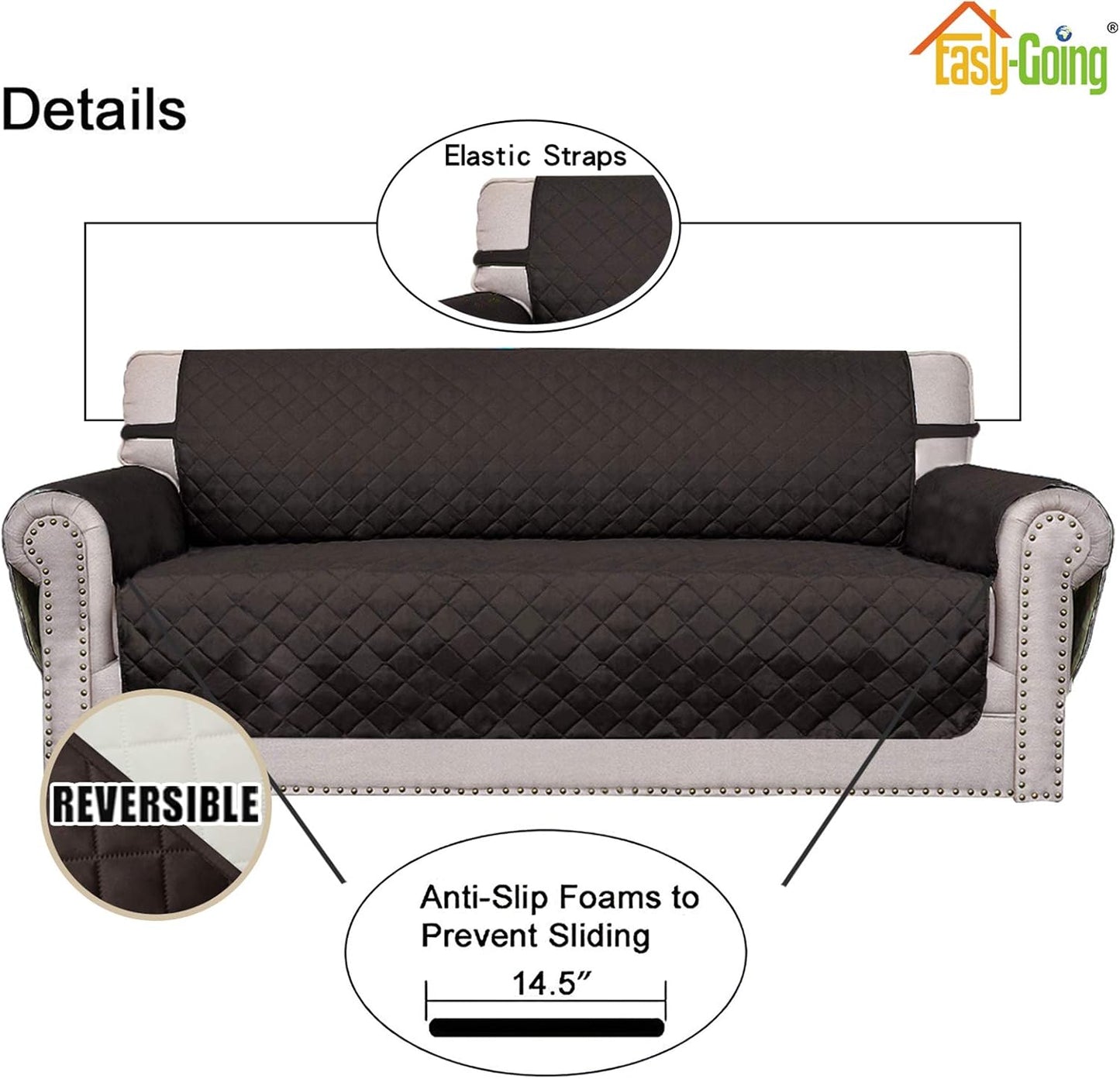 Easy-Going Sofa Slipcover Reversible Loveseat Sofa Cover Couch Cover for 2 Cushion Couch Furniture Protector with Elastic Straps for Pets Kids Dog Cat (Oversized Loveseat, Chocolate/Ivory)
