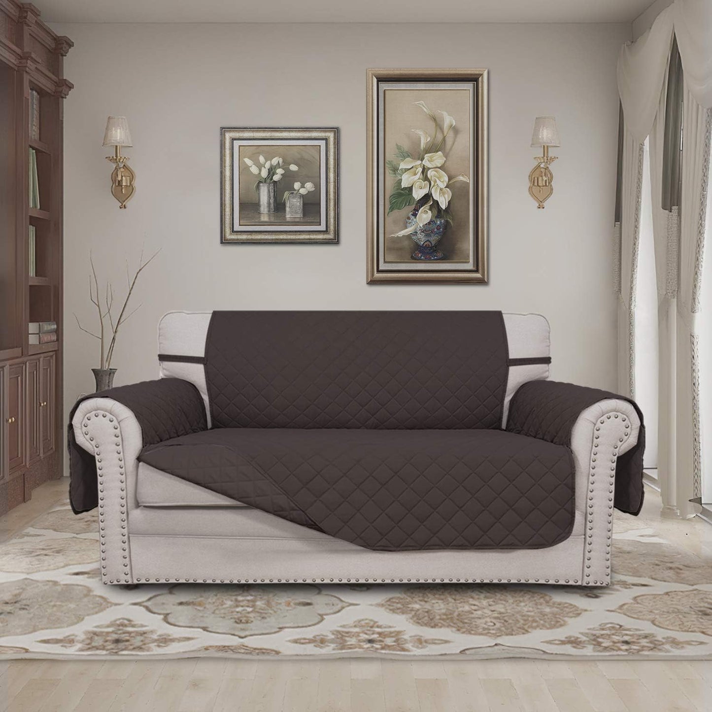 Easy-Going Reversible Loveseat Couch Cover for 2 Cushion Couch Sofa Cover for Dogs Water Resistant Furniture Protector with Foam Sticks Elastic Straps for Pet (Loveseat, Chocolate/Chocolate)