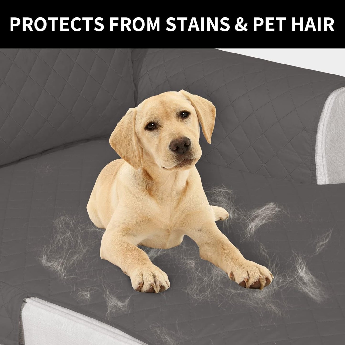 Easy-Going Reversible Chaise Lounge Couch Cover Water Resistant Sofa Cover Sectional L Shaped Sofa Slipcover with Adjustable Straps Furniture Protector for Dogs (115X34 in, Gray/Gray)