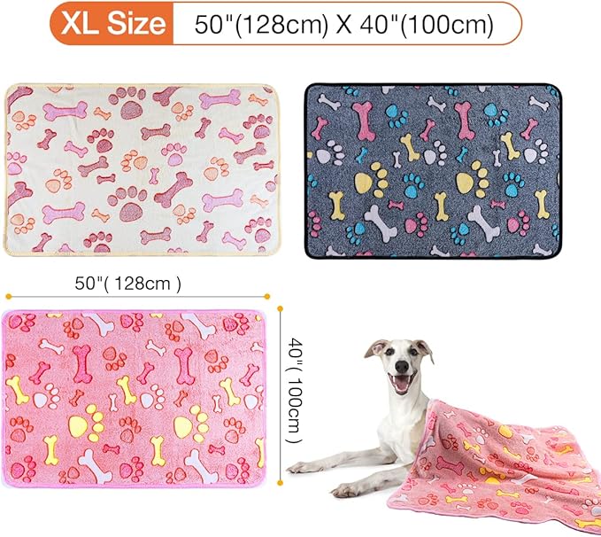 Pet Soft 1 Pack 3 Pet Blankets for Dogs - Fluffy Cats Dogs Blanket for Small Medium & Large Dog, Cute Print Pet Throw Puppy Blankets Fleece (Bones, 3XL)