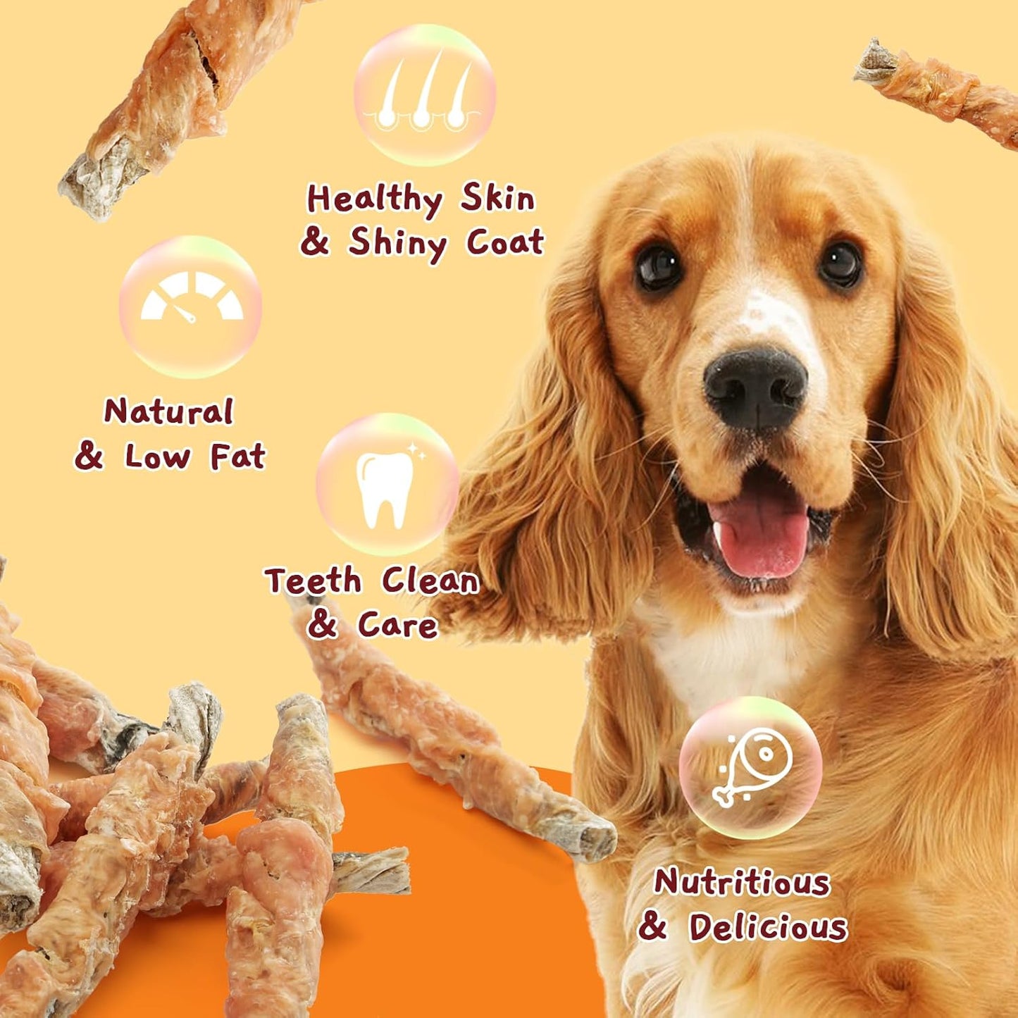 Jungle Calling Dog Treats, High Protein Dog Chewy Treats Health Teeth and Coat, Chicken Wrapped Cod Skin Sticks, Rawhide-Free Cod Fish Skin Treats for Dogs, 10.6 oz