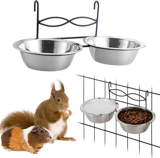 kathson Hanging Bird Bowls for Cage, 2 PCS Stainless Steel Metal Pet Food Water Dishes with Holder Feeder Cage Coop Hook Feeder Cups for Birds, Parrots, Small Sized Dogs and Cats(5.1 Inch Dia)