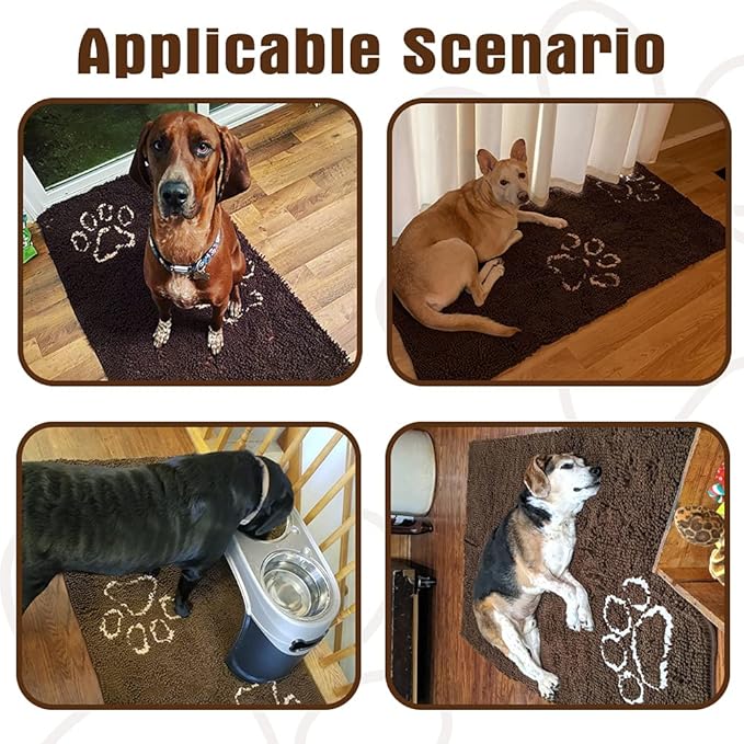 EXPAWLORER Dog Door Mat for Muddy Paws - Highly Absorbent Microfiber Rug, Soft Chenille Runner Indoor Outdoor Floor, Non-Slip Large Pet Paw Cleaning Washable Mud Mat for Bathroom, Brown