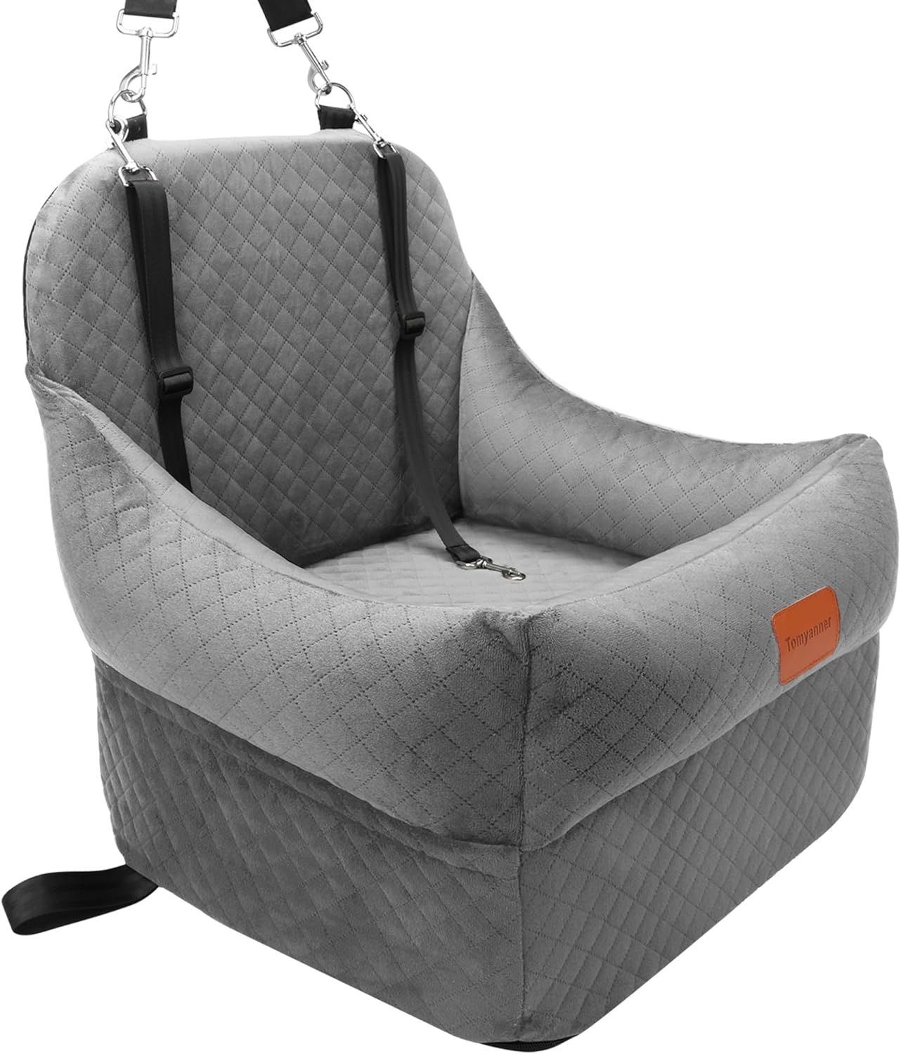 H-Grey Dog Booster Seat with 7 Inch Interior Height, Elevated Pet Seat for Small/Medium Dogs, Portable, Washable Cover, Easy to Use