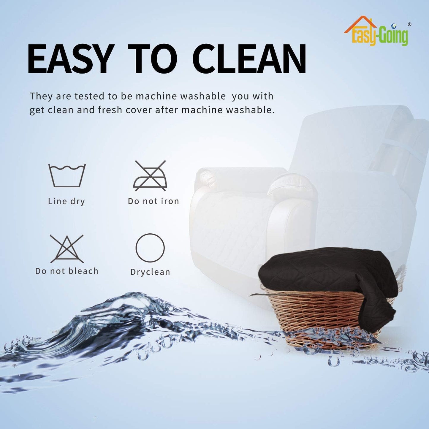 Easy-Going Oversized Recliner Cover Reversible Couch Cover Sofa Cover for Living Room Water Resistant Furniture Protector with Elastic Straps for Pets Dog (Oversized Recliner, Black/Beige)