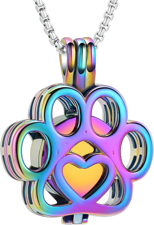 Oinsi Pet Cremation Jewelry For Ashes For Dog/Cat Paw Stainless Steel Memorial Locket Urn Necklace Inside Mini Case Keepsake Cremation Jewelry Women Men