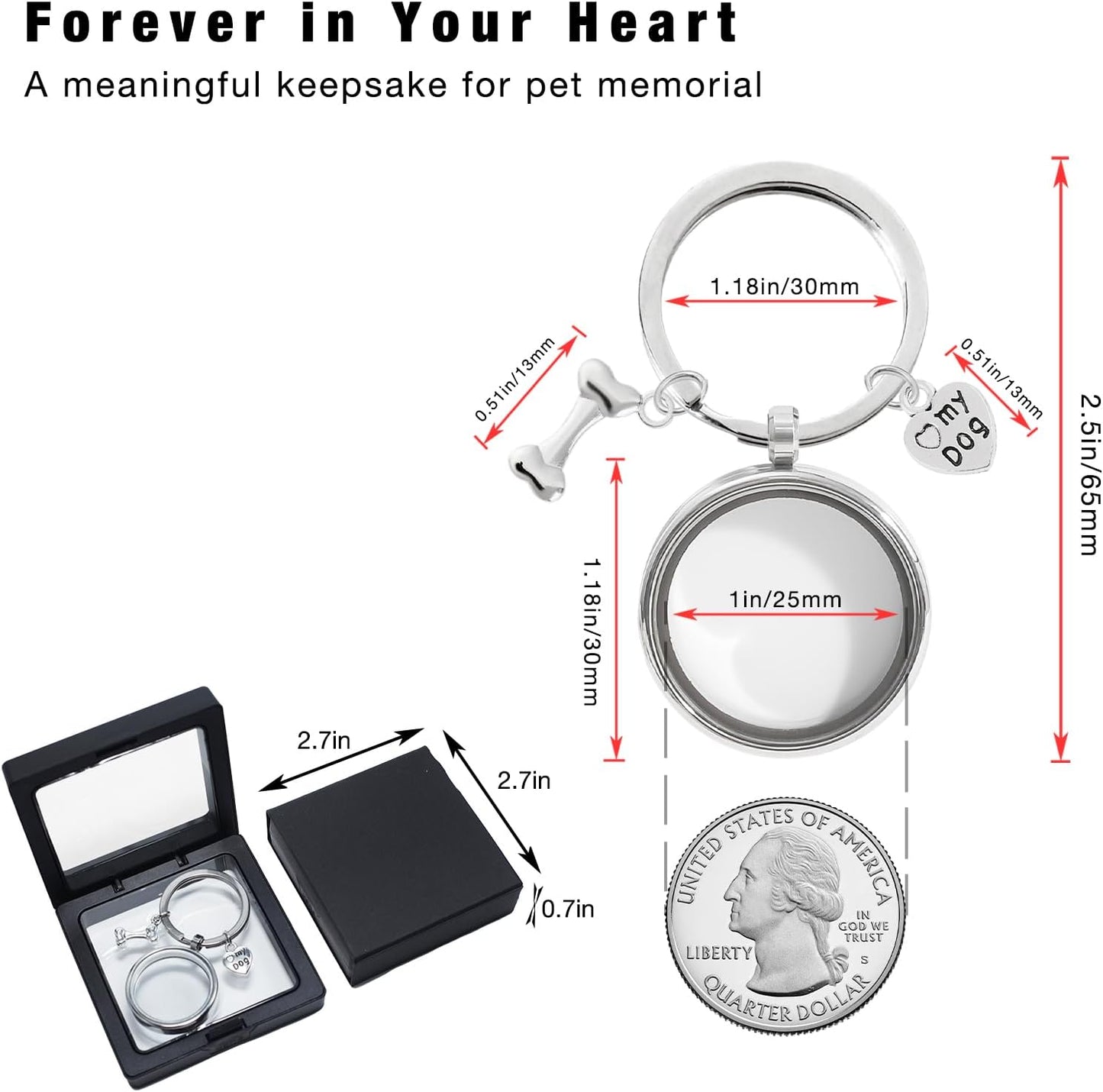 Pet Memorial Keychain for Dogs – Stainless Steel Locket with Photo & Fur Keepsake, Heart & Bone Charms, Pet Loss Memorial Gift for Dog Lovers