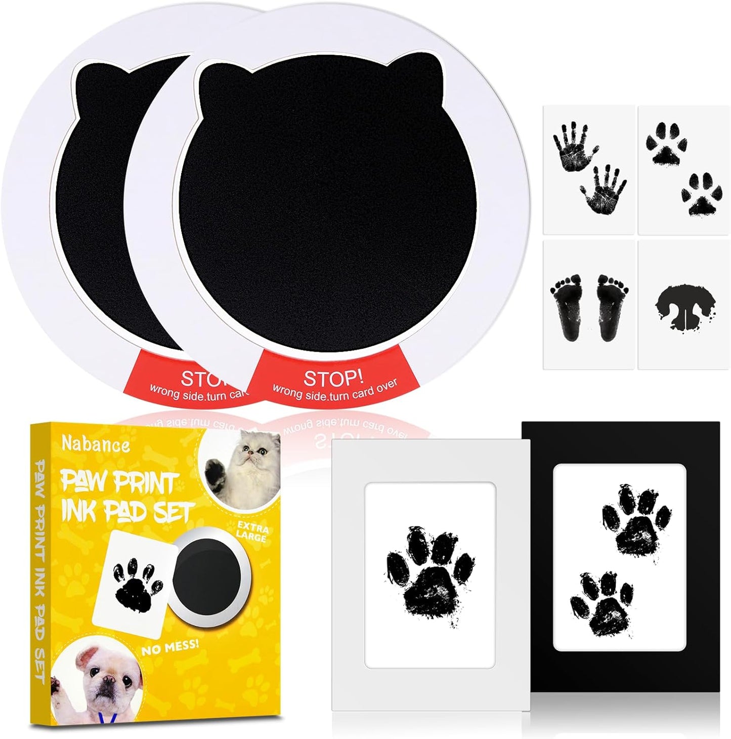 Nabance Paw Print Kit, Dog Nose Print Kit, Mess-Free Paw Print Ink Pads, 8Pcs Pet Paw Print Impression Kit with Photo Frames, Safe Clean Touch Ink Pads, Nose Print Stamp Pad for Dogs Cat