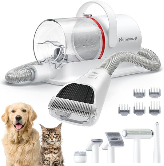 HomeRunPet Ultra Quiet Dog Grooming Vacuum, 12000Pa Suction, 6-in-1 Pet Clipper Kit for Dogs & Cats, Low Noise, Pet Friendly