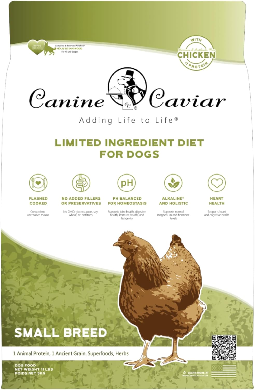 Canine Caviar - Small Breed: Chicken & Whole Ground Oats, Alkaline Dry Dog Food, Limited Ingredients, Gluten-Free, Based on Science & Research, Veterinary Alternative Diet (11 Pound Bag)