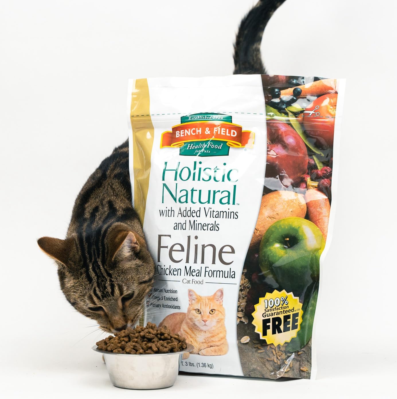 Bench & Field Holistic Natural Premium Adult Dry Cat Food, Chicken Meal and Brown Rice Recipe 3 lb Bags (Pack of 3)