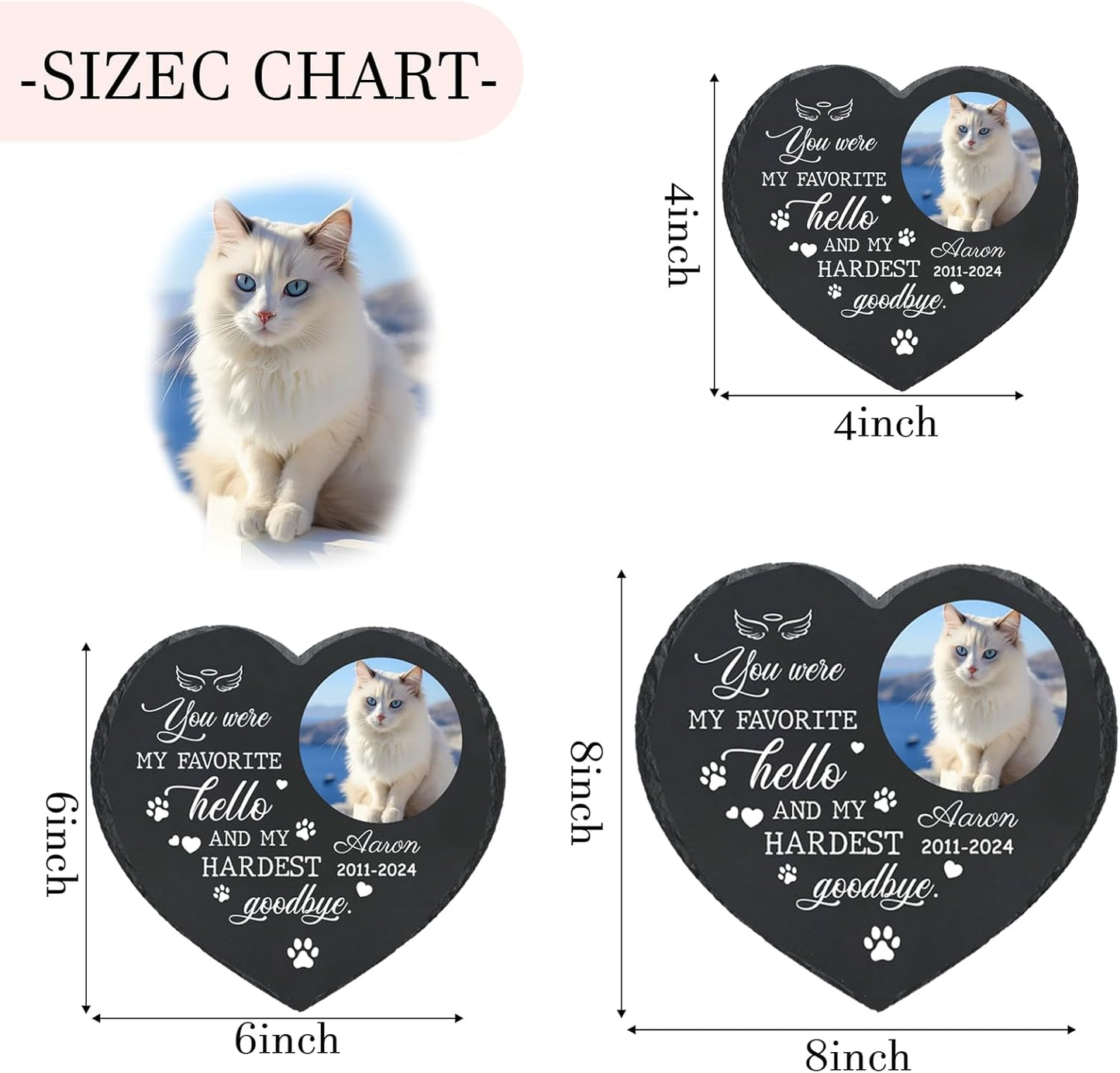 Personalized Pet Memorial Stone - Heart-Shaped Custom Cat Grave Marker with Engraved Name & Photo - Pest Grave Stone for Remembrance Dog/Cat Passing Away Sympathy Gifts (Style E)